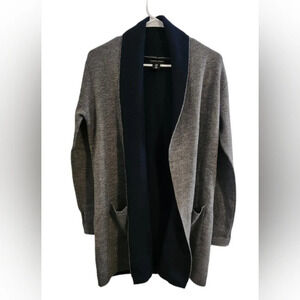 Adrienne Vittadini oversized grey and Navy merino wool blend cardigan pockets SM